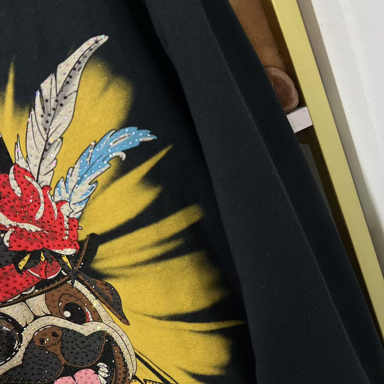 HH 潮牌秋季情侣款小狗字母烫钻印花圆领长袖套头卫衣 KO320拼色