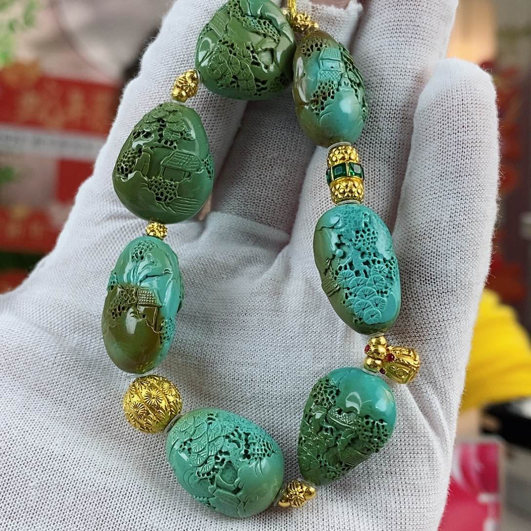 绿松石珠宝奇石18K金镶嵌