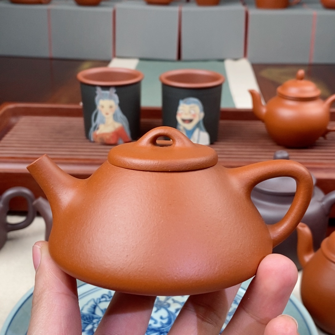 紫砂茶壶小红泥子冶石瓢半手工150毫升