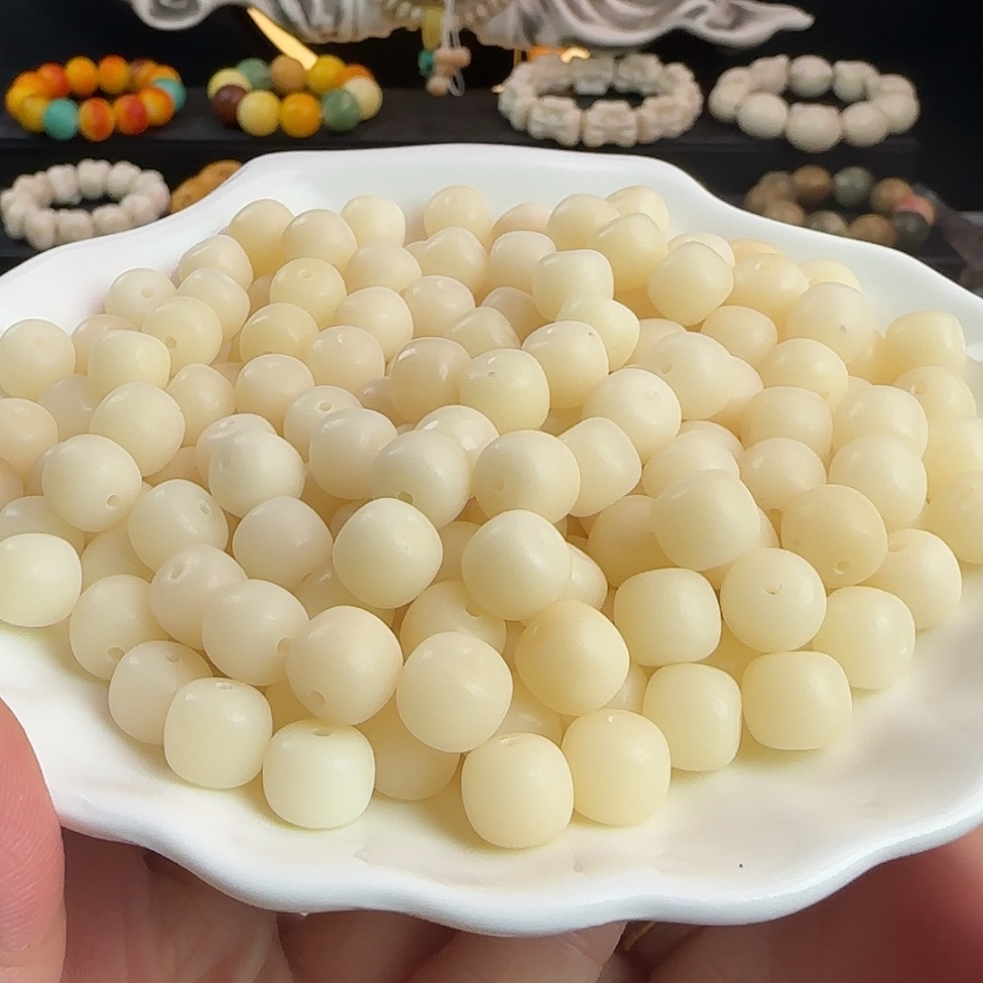 菩提根/象牙果手串卡10干磨油王奶白桶1000颗