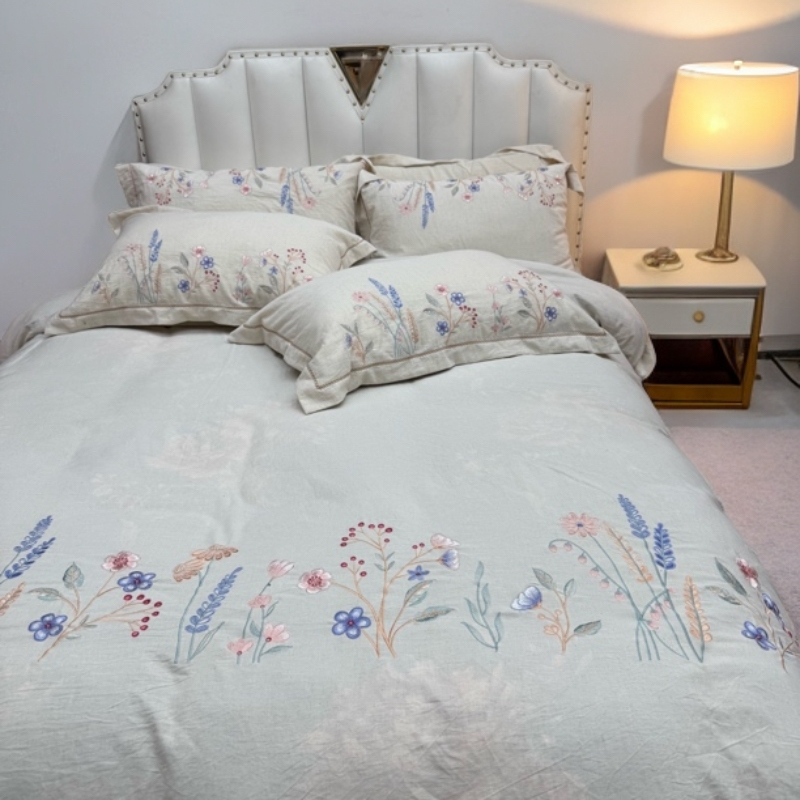 棉麻轻奢绣花宽边工艺四件套、柔软亲肤 吸湿透气、四季款