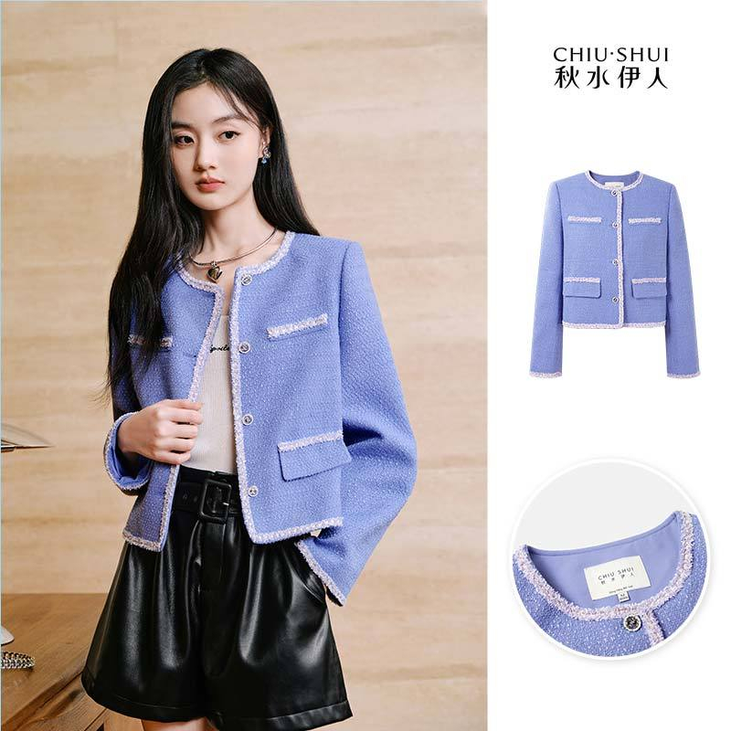 【小铃铛】秋水伊人经典圆领粗花呢小香风外套秋新款女百搭