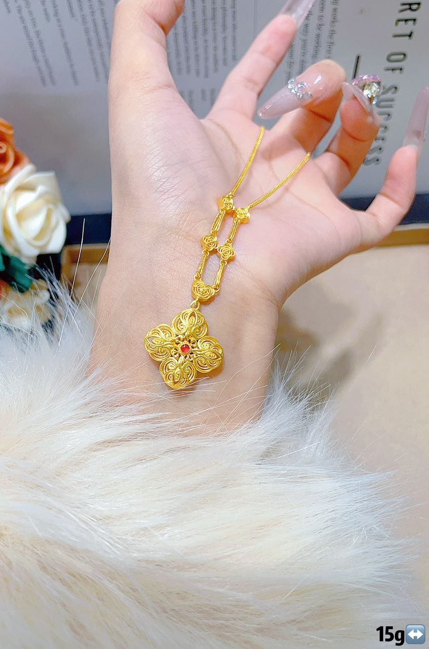 古法金黄金手工錾刻足金999吊坠挂坠项链