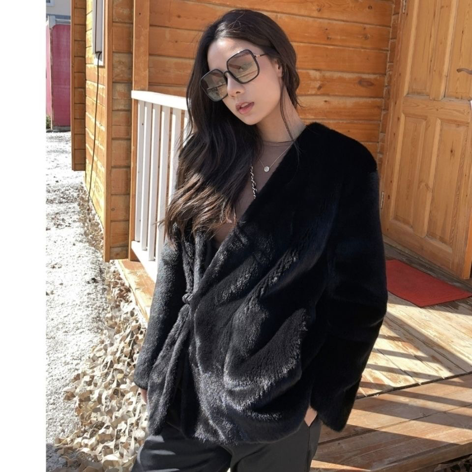 人造皮草 轻奢气质皮草复古侧钩女士仿貂毛皮草外套年轻款秋冬
