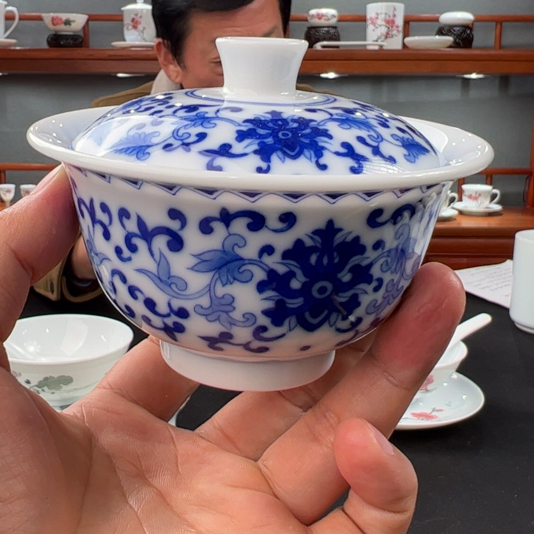 柴窑青花盖碗一级品