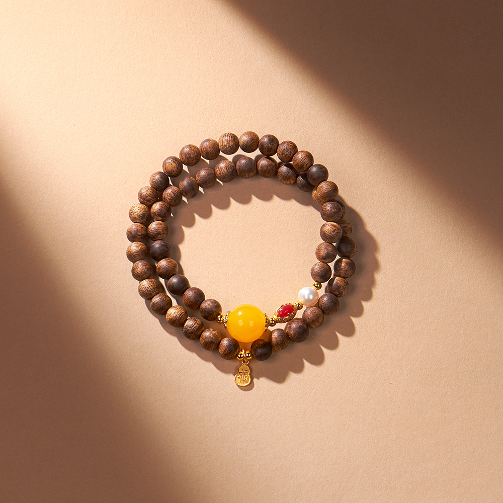 增香沉香木上等正宗真品沉香木手串设计款双圈新中式国风文玩木串