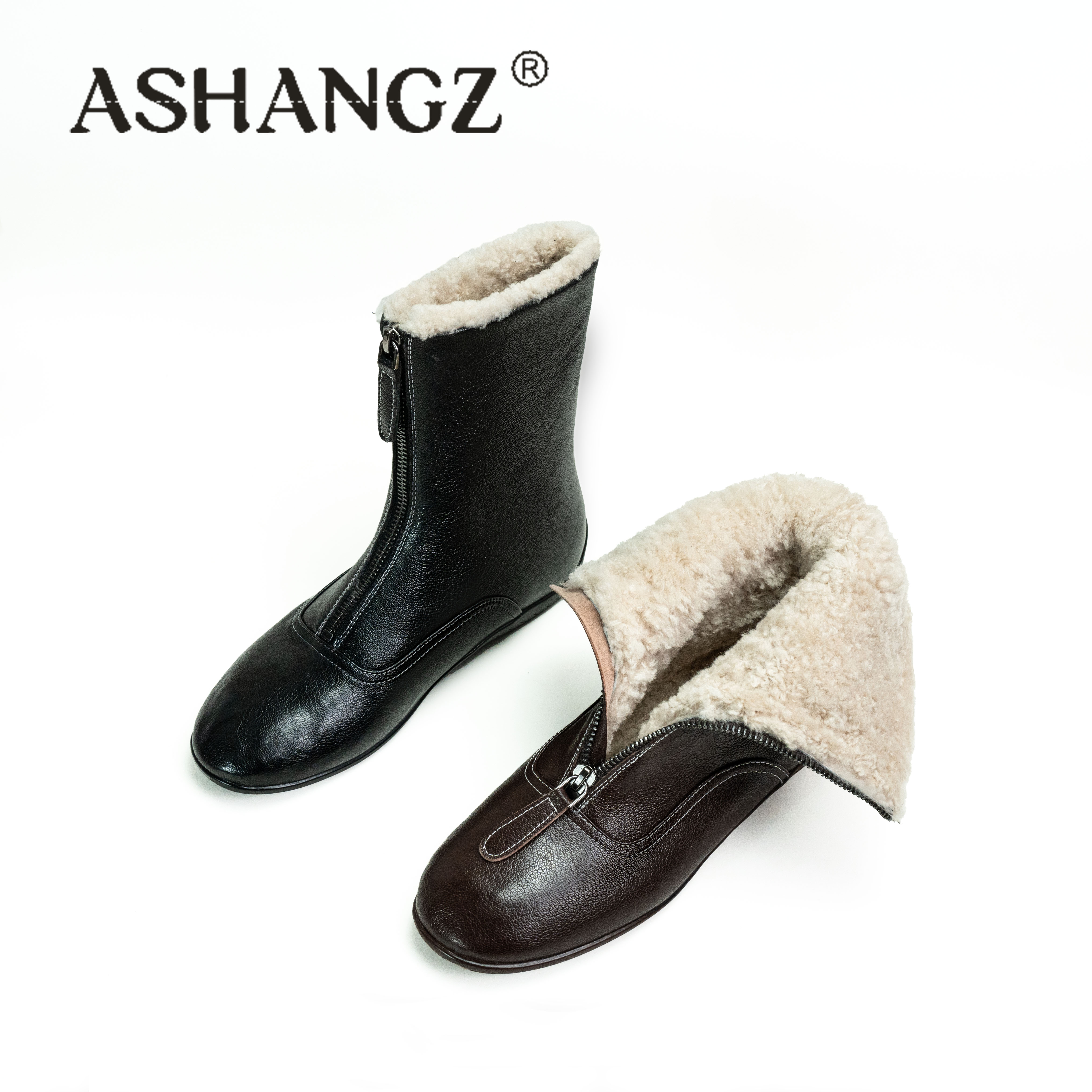 [艾尚周]平底时装靴短靴秋冬保暖时尚休闲风小圆头女靴