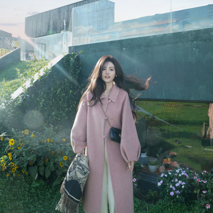 伊迪卡双面羊毛大衣长款娃娃领小个子宽松气质百搭韩系秋冬新款