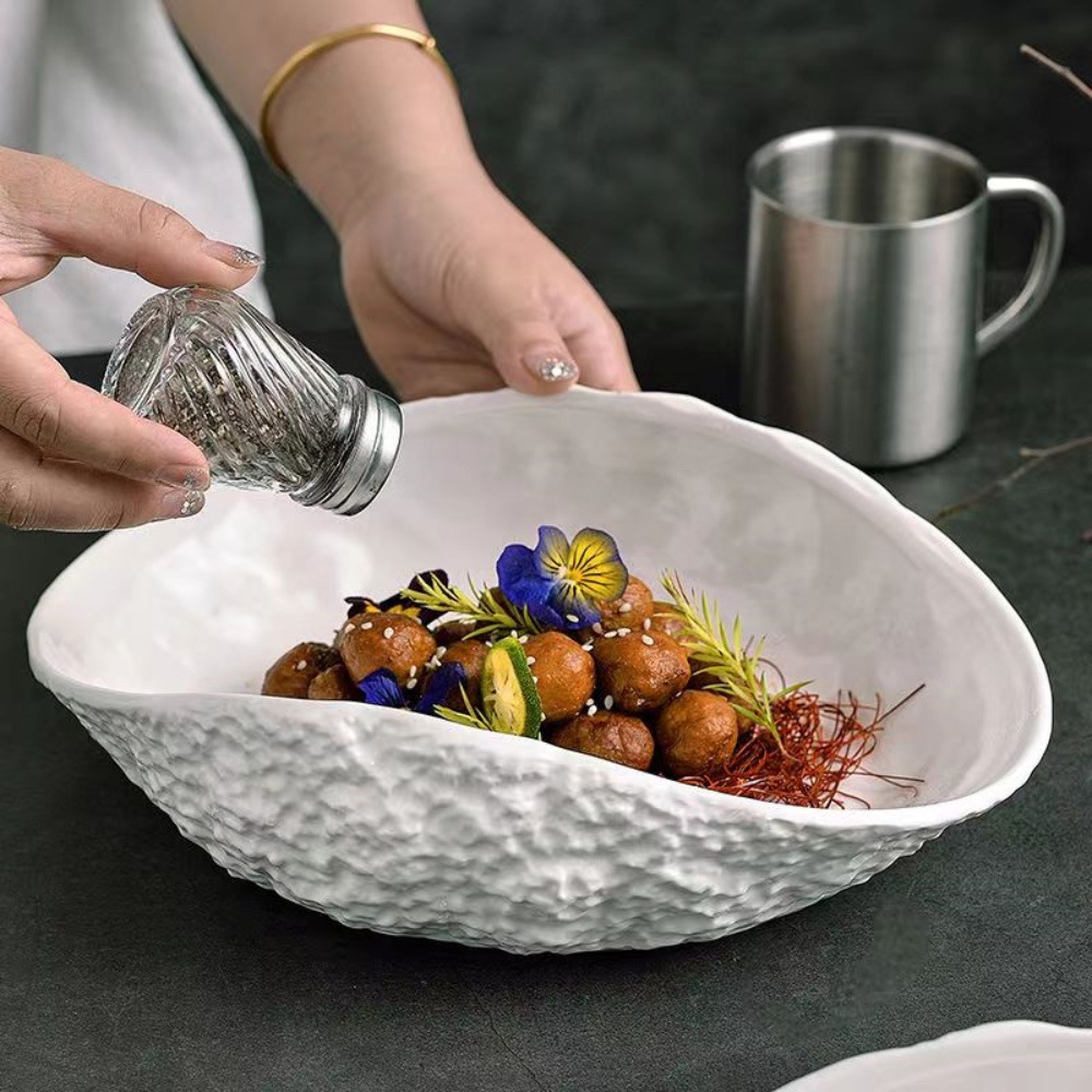 创意轻奢岩石纹贝壳盘子家用陶瓷