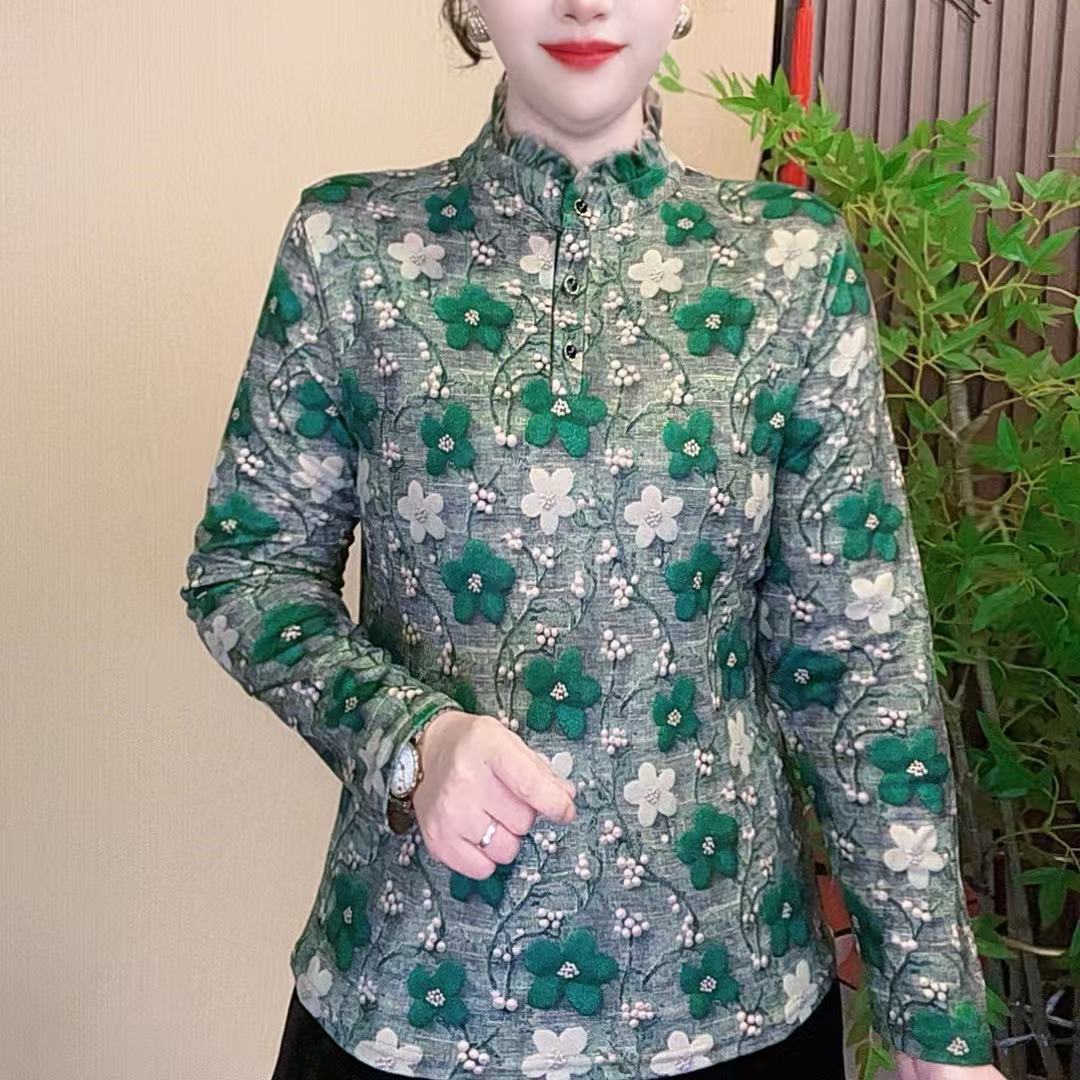 2025秋冬气质长袖网红时尚加绒加厚显瘦百搭女士国风上衣复古修身