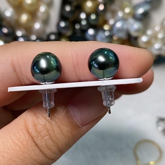 海水珍珠耳饰银S925镶嵌9-10