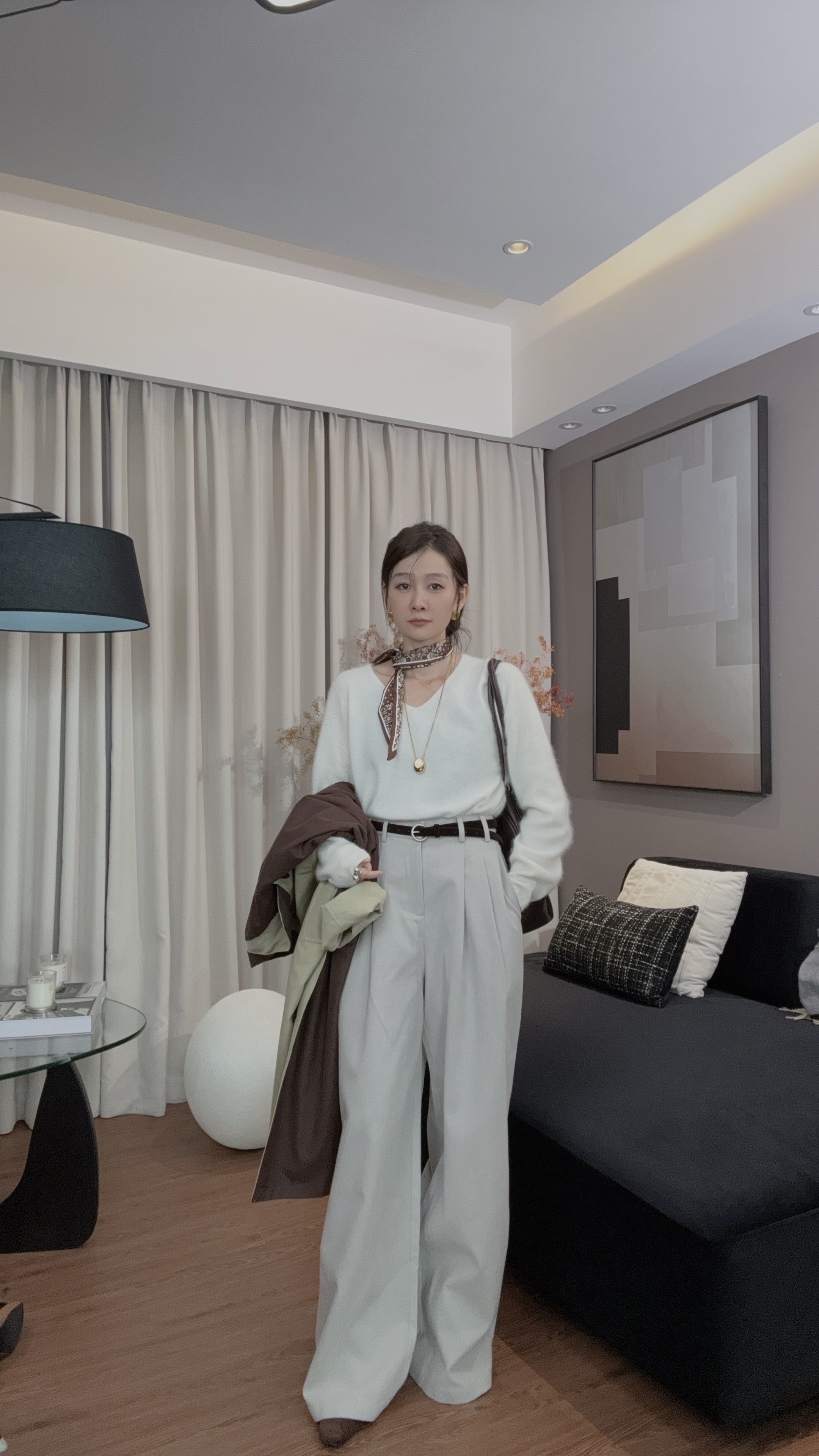 气质垂感阔腿裤慵懒风直筒长裤高腰显瘦时尚秋季休闲裤配腰带