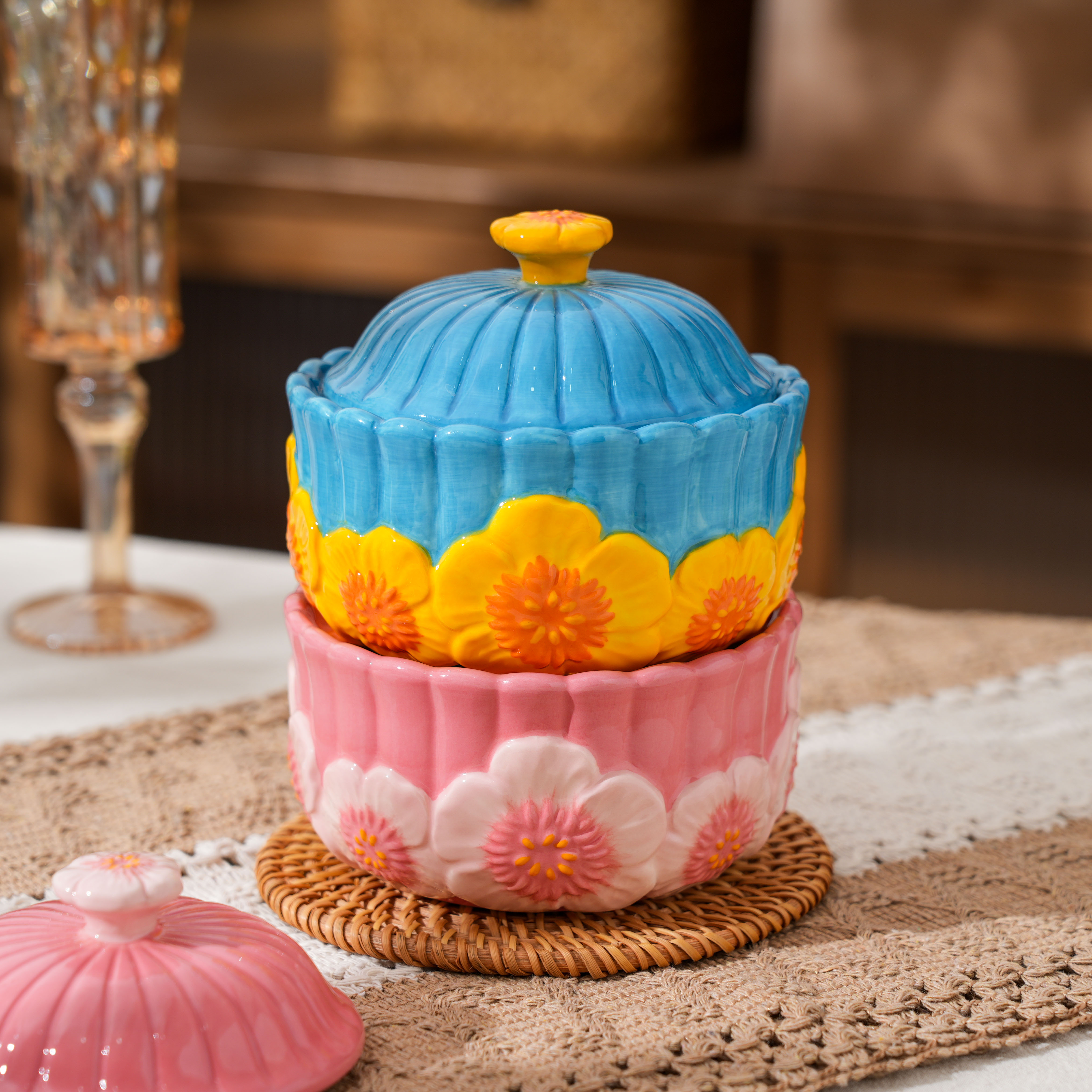 【SILESIA/出口原单】手绘桃粉佳人-4.5英寸带盖炖盅/蓝