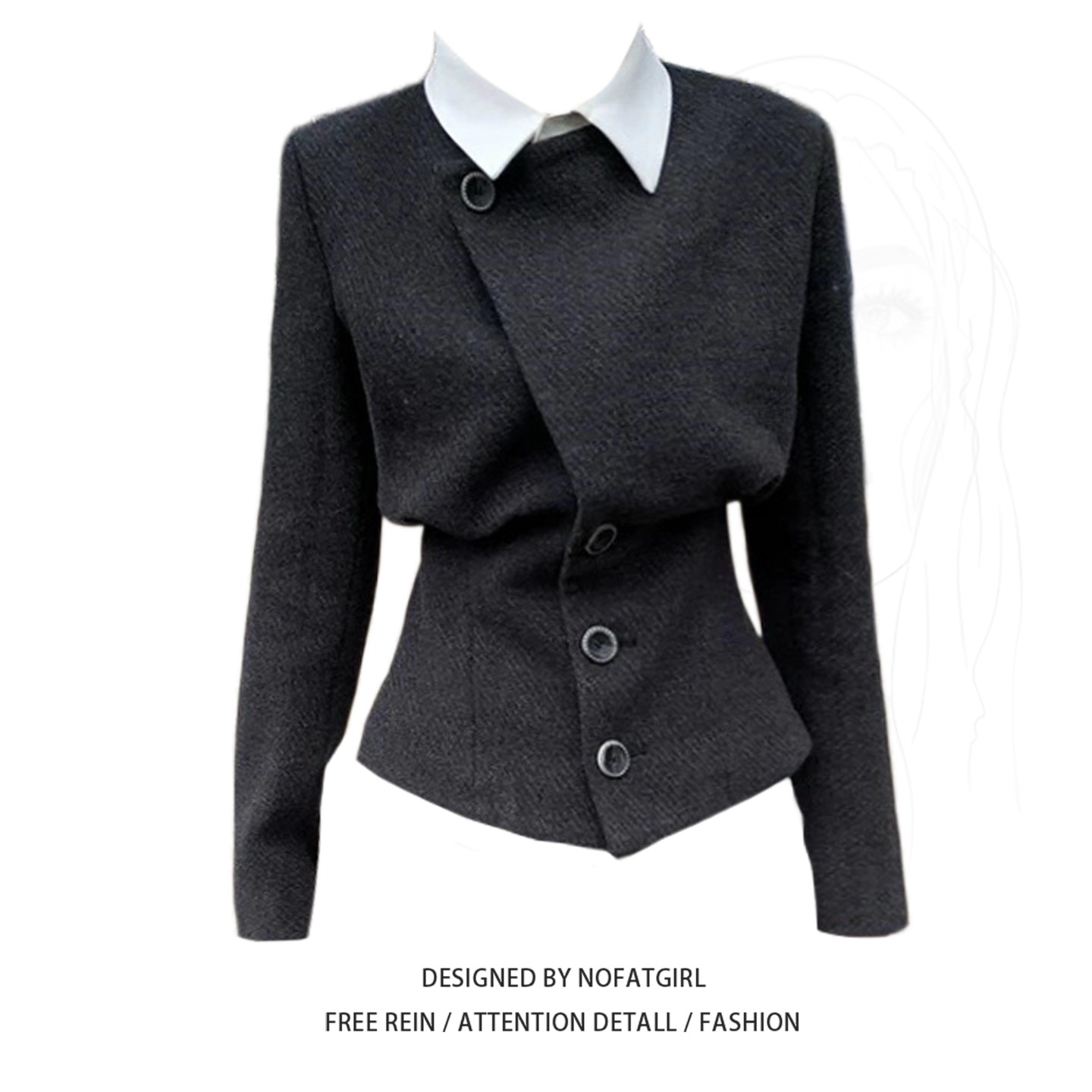 大码胖妹妹法式假两件短款毛呢外套秋冬新款拼接设计感呢子上衣