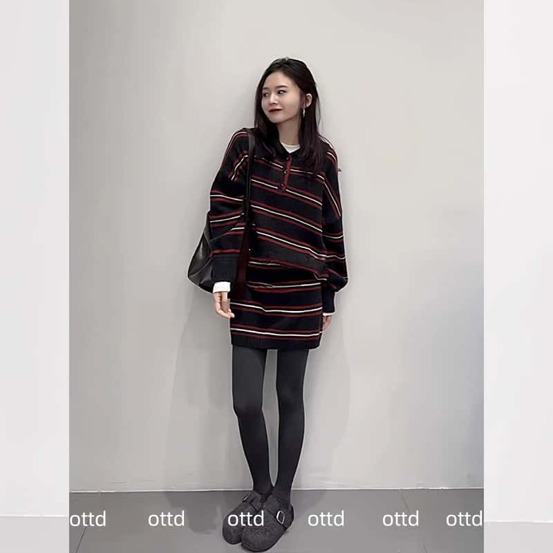 冬季炸街一整套女装2025新款休闲百搭针织上衣加厚毛衣高腰半身裙