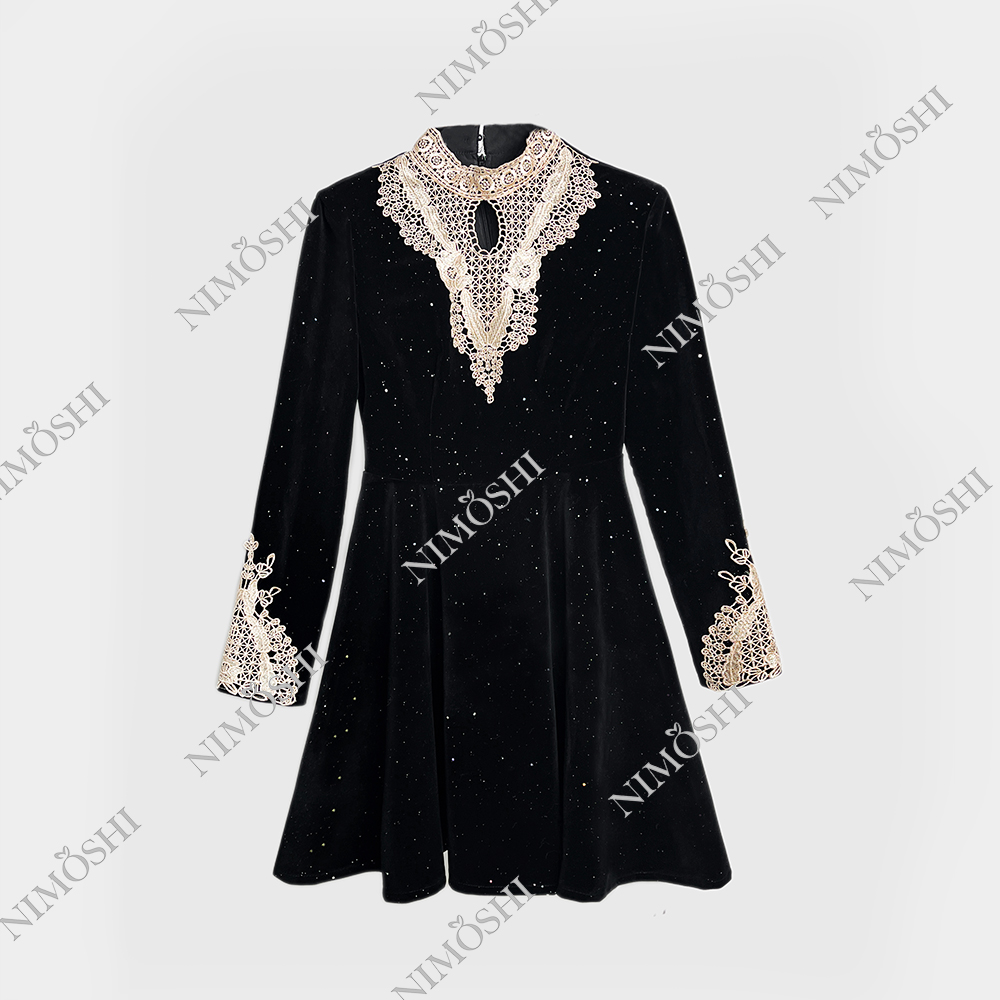 NIMðSHI【小艺】新款时尚轻奢小众镶钻气质显瘦款连衣裙女Q1012