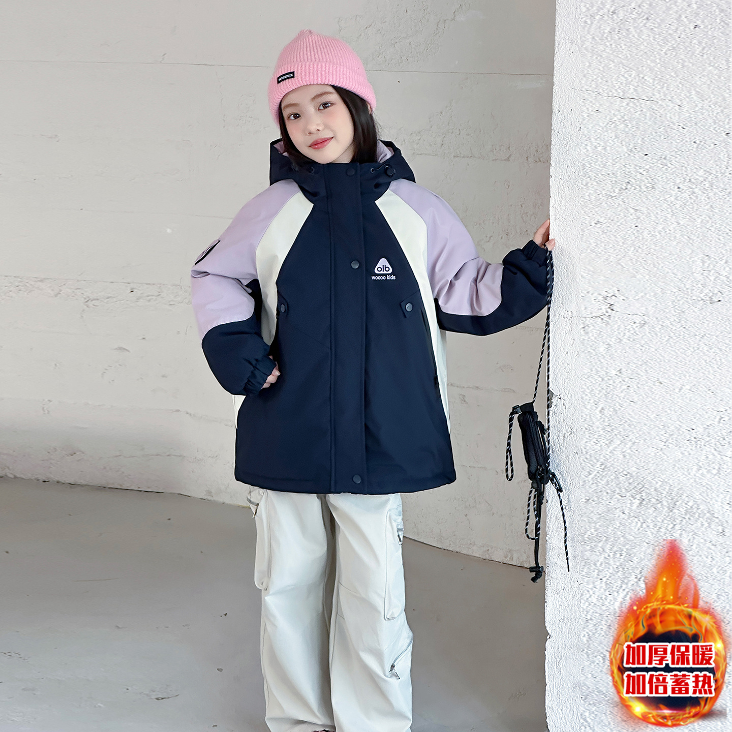 女童冬季棉衣2025新款女大童夹棉加厚冲锋衣儿童冬装保暖连帽外套