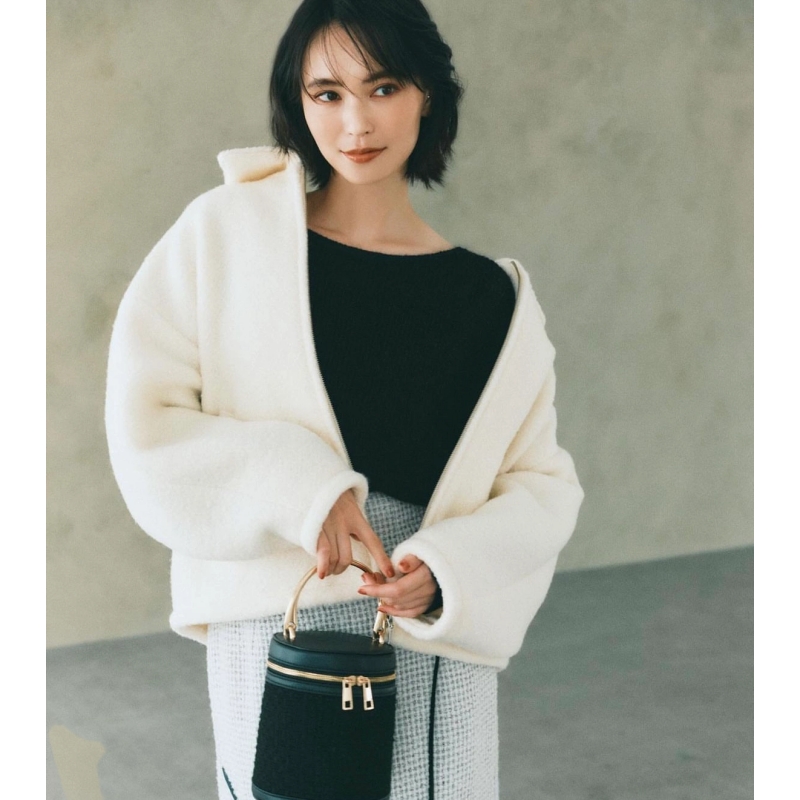 【DD外贸】 冬季重磅画报款 M 落肩翻领拉链毛呢百搭外套