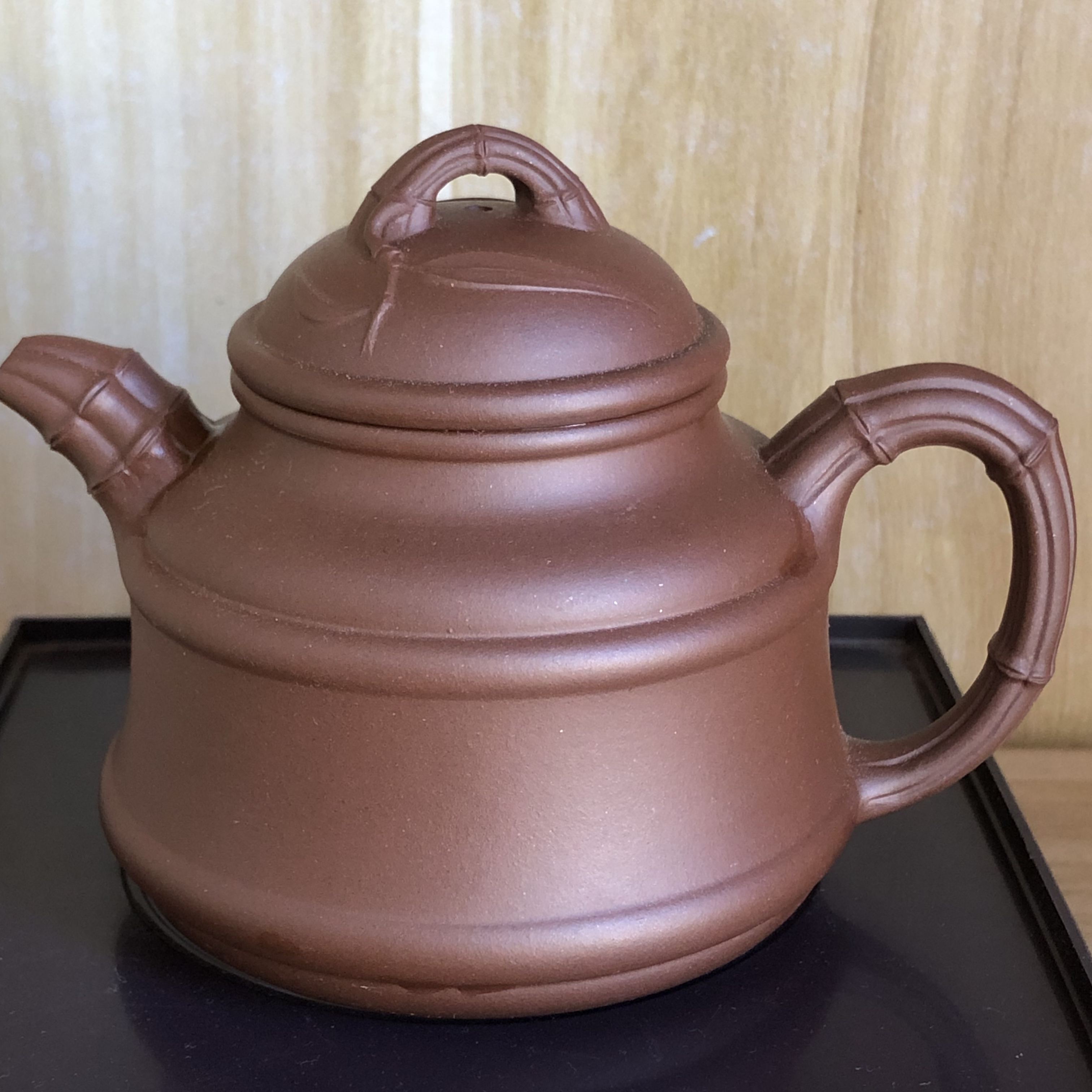 双线牛盖红泥竹鼓200cc底槽清洋桶老壶紫砂壶茶壶竹节壶竹段茶具