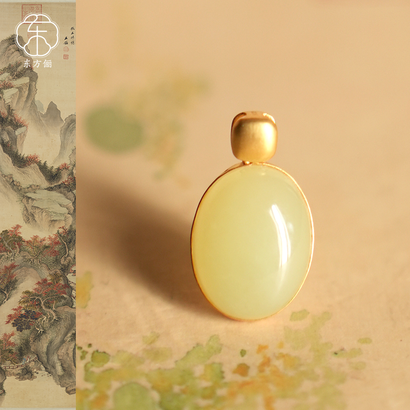 东方俪DOFUNLY和田玉蛋面18K金吊坠HKDZ星瑶