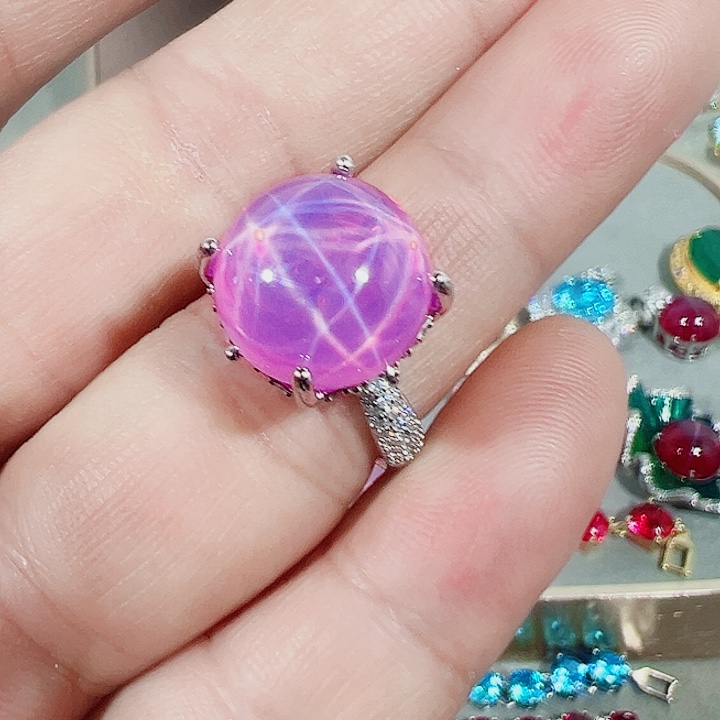 非金属红色蓝色满镶嵌吊坠戒指