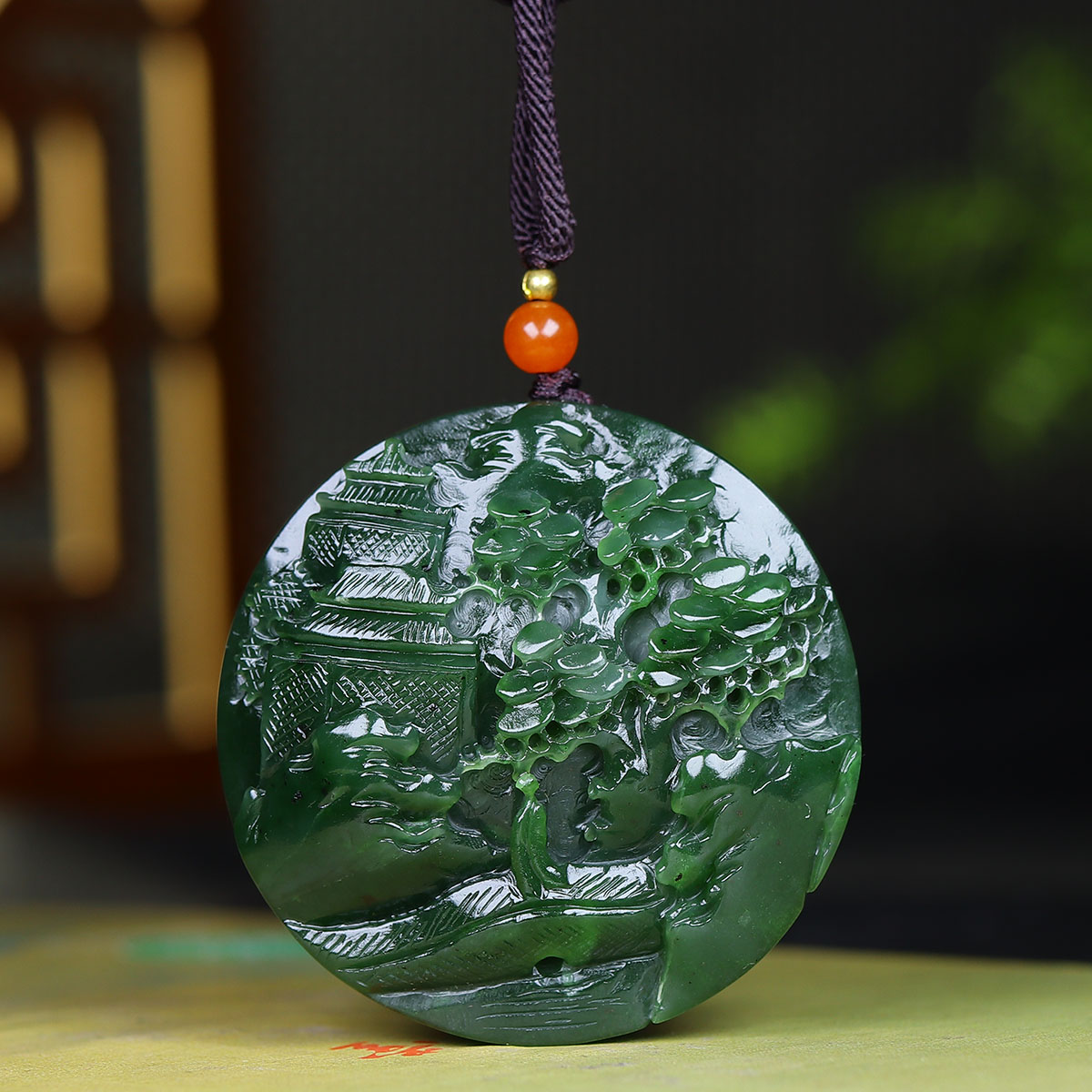 112415和田玉碧玉山水玉佩