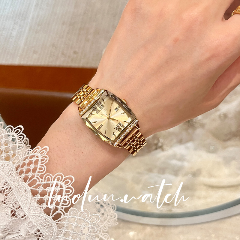 [萝伦]新款设计感女士手表时髦洋气钢带手表防水潮流石英腕表692