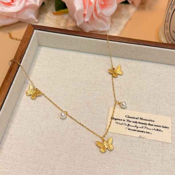 钛钢项链 C348时尚百搭金色蝴蝶项链