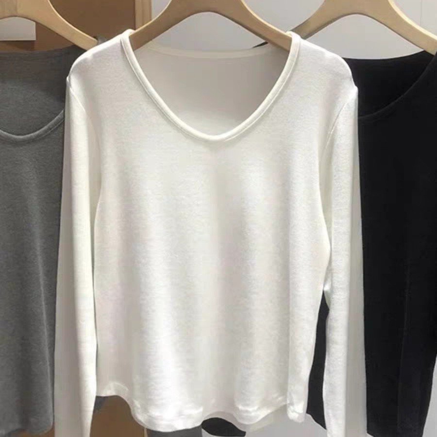【海南珍珍】韩版V领宽松百搭打底上衣9349