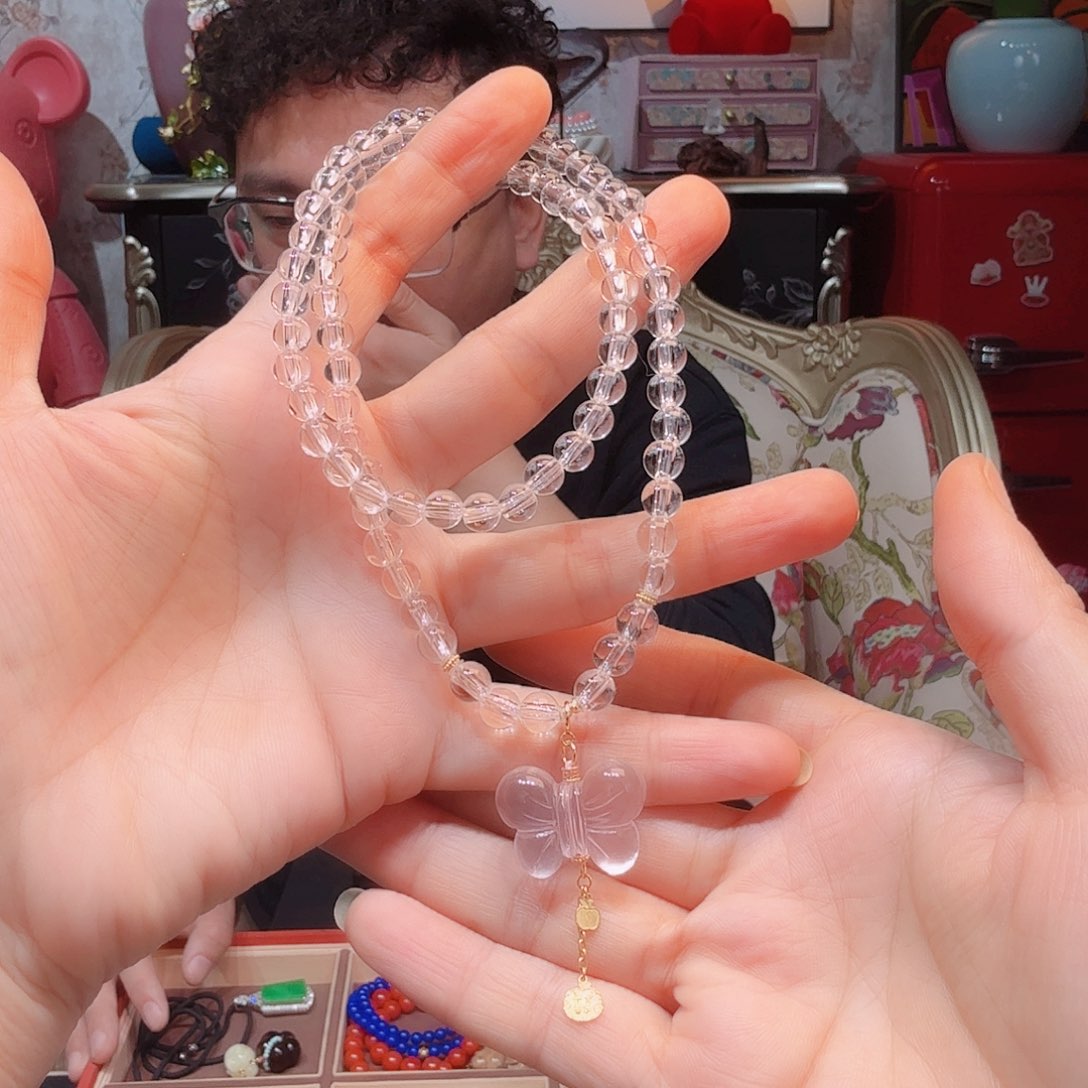 水晶项链18K金镶嵌项链
