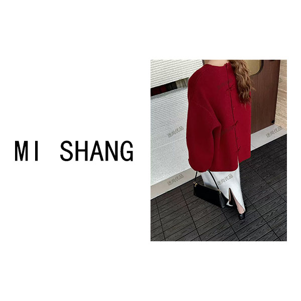 YK002后背蝴蝶结设计时尚浣熊绒中长款毛衣宽松慵懒风百搭针织