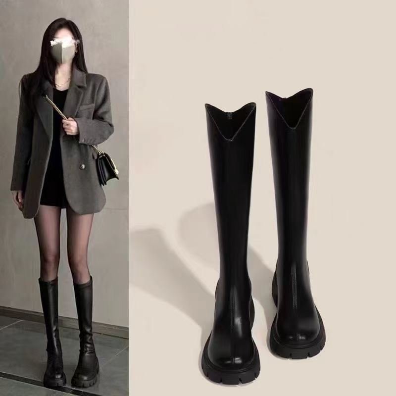 过膝百搭骑士小个子加绒靴子厚底时装靴瘦瘦靴高筒靴