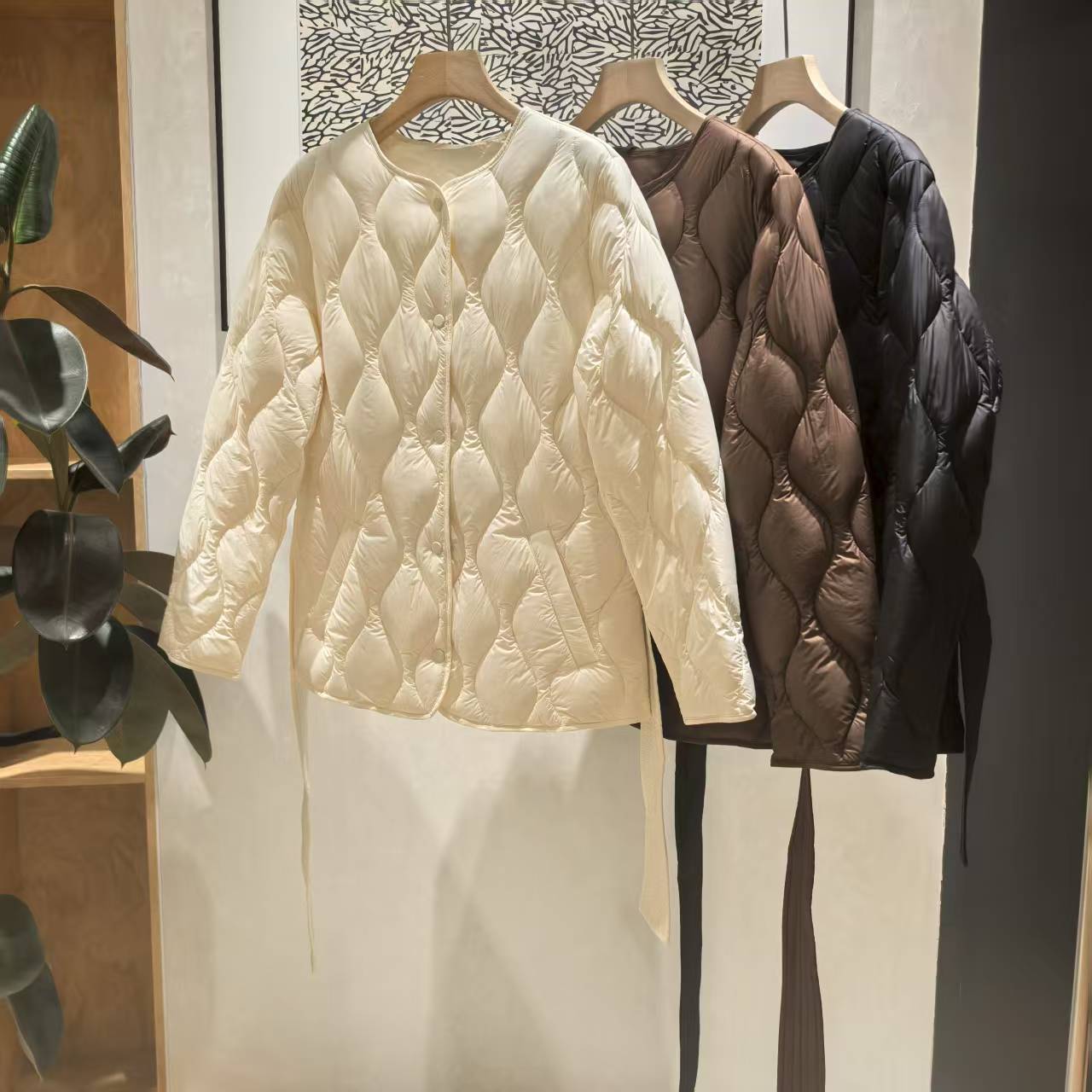 AW133秋冬新款保暖菱格充绒95白鹅绒腰带羽绒服