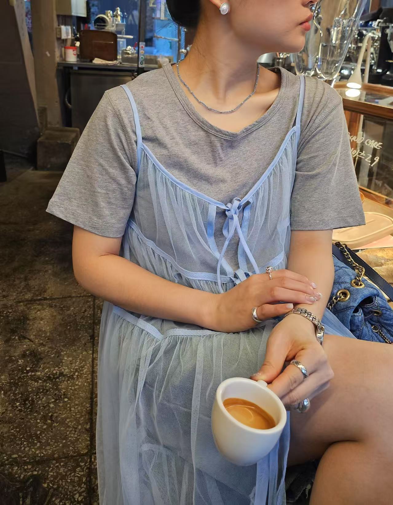 韩国东大门正品女装时尚吊带网纱连衣裙070501（NO退NO换）