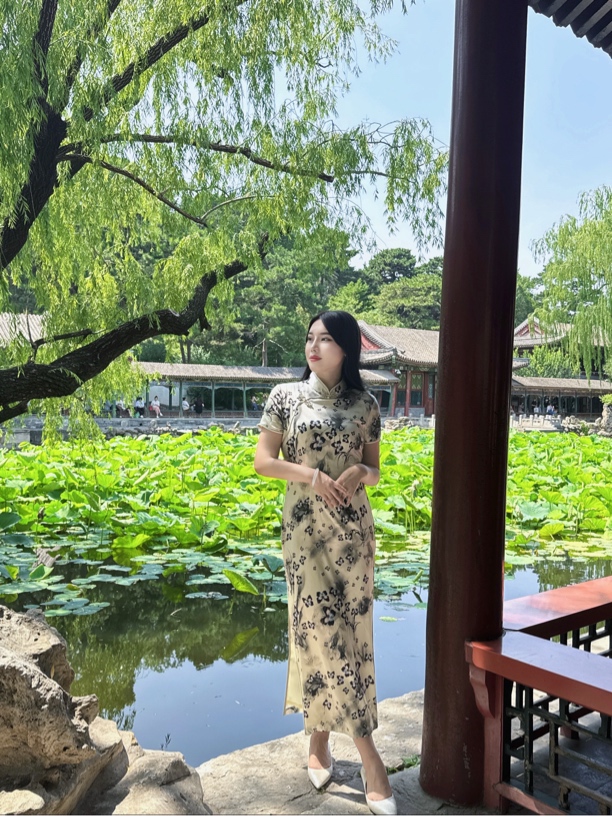 高端新款蚕丝旗袍蝴蝶印花中国风日常旗袍气质中式