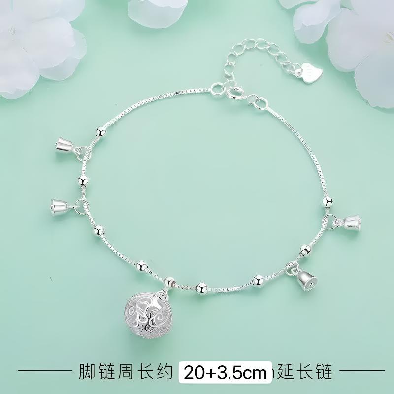 足银脚链 宫铃脚链足银990气质网红女款可爱百搭古风森系ins个性