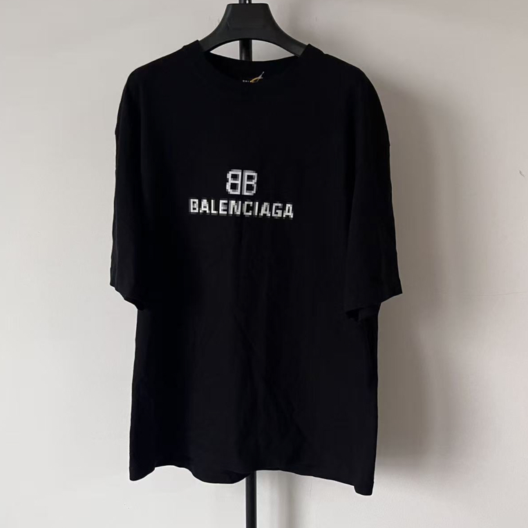 未使用 Balenciaga/巴黎世家 马赛克模糊BB字母宽松短袖 03615