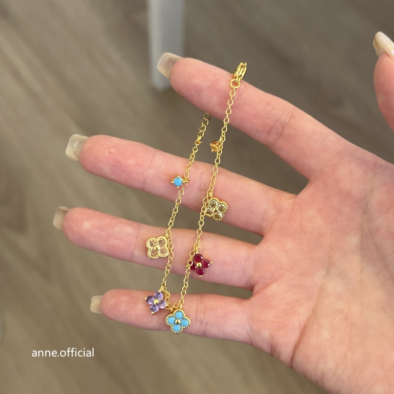 铜合金手链 多巴胺四叶草彩色花朵手链【S289】