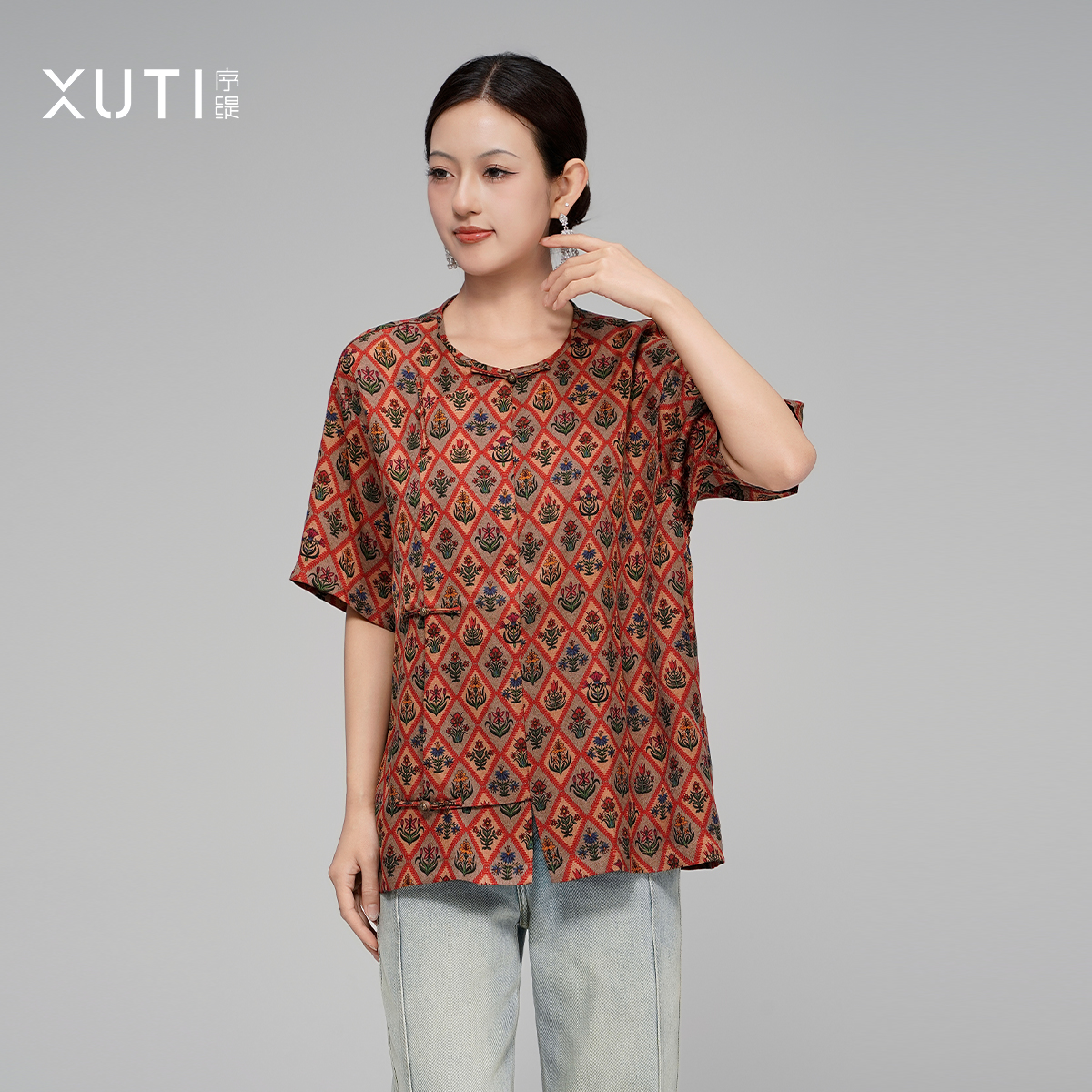 序缇『浣花绡』夏季国风新中式香云纱非遗桑蚕丝上衣女S06-13639