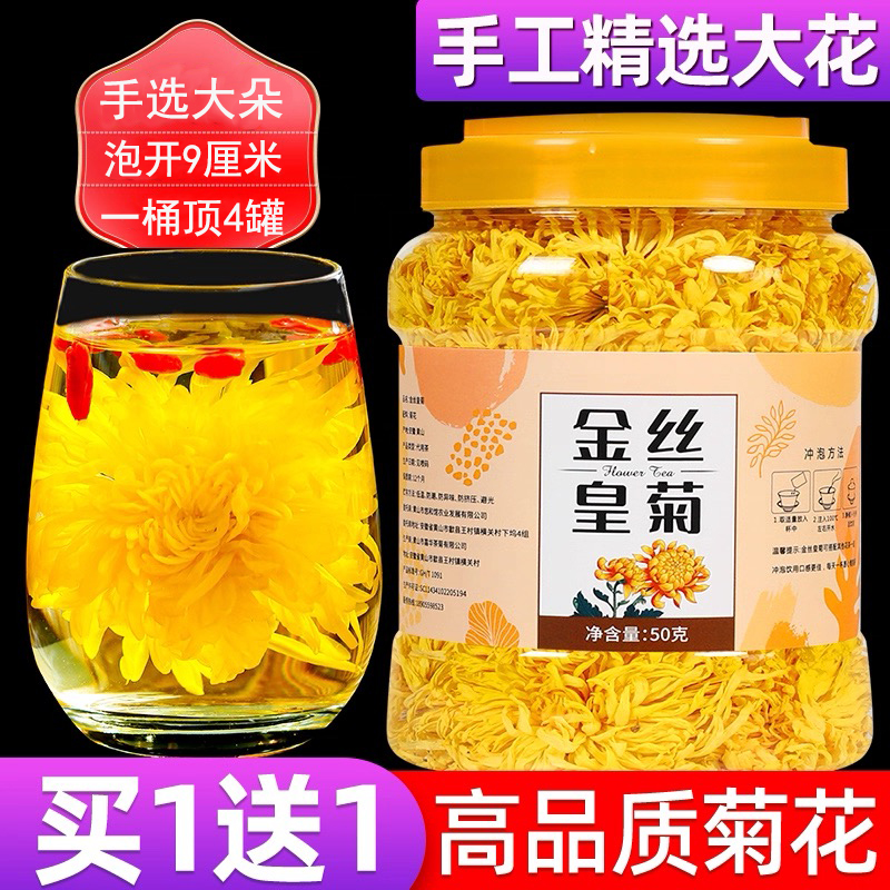 菊花茶火气大茶金丝皇菊黄菊一朵一杯大菊花贡胎菊罐装花草养生茶