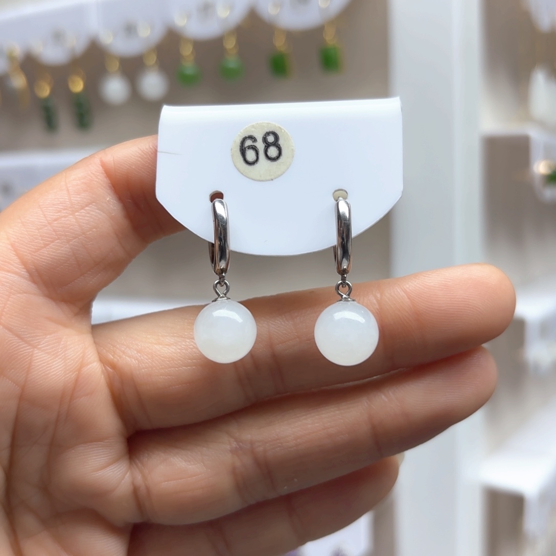 和田玉耳饰银S925镶嵌