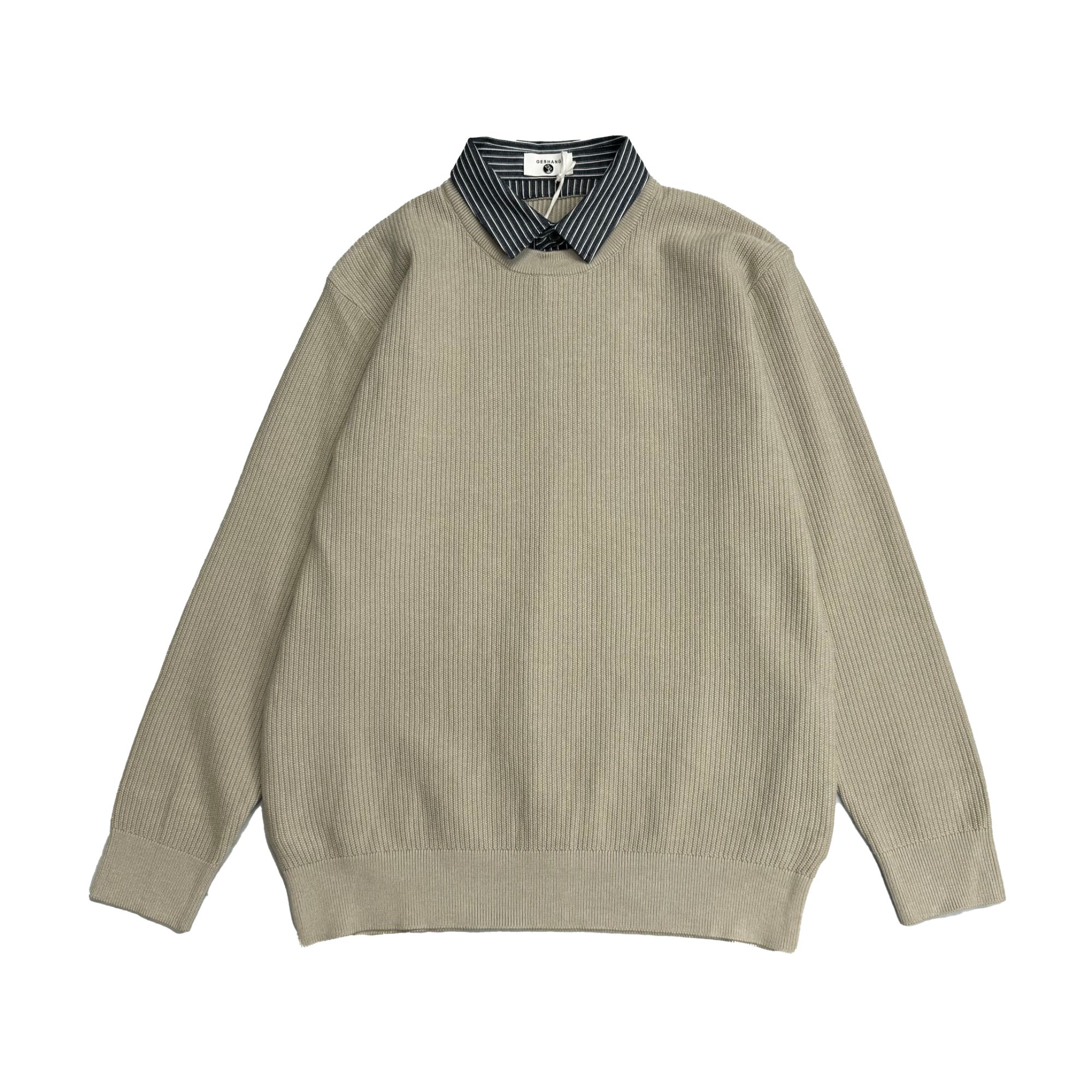 假两件衬衫领毛衣男秋冬季宽松潮流休闲百搭打底针织衫潮63096