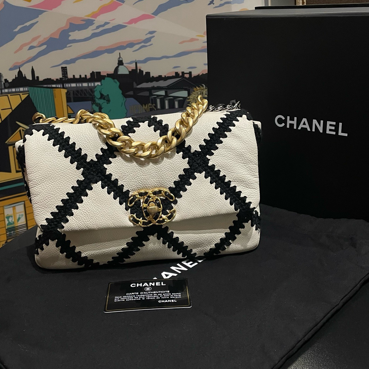 未使用 Chanel/香奈儿 闲置新 30开19bag牛皮白色菱格 小号3714