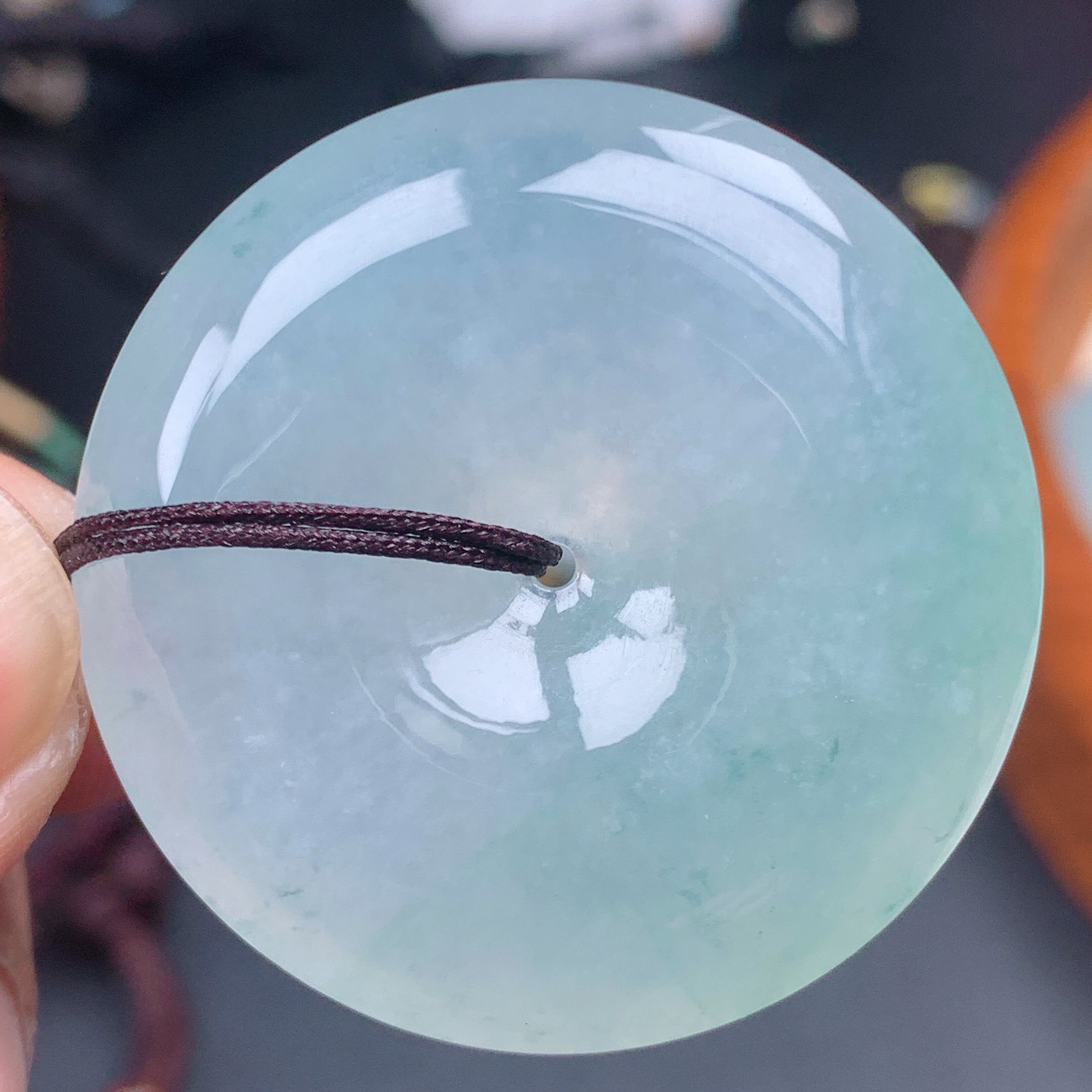 尺寸38-9.0mm缅甸天然A货翡翠冰晴大件厚装大平安扣吊坠 饱满大气