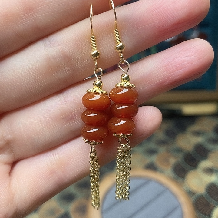 石英质玉耳钉银S925镶嵌