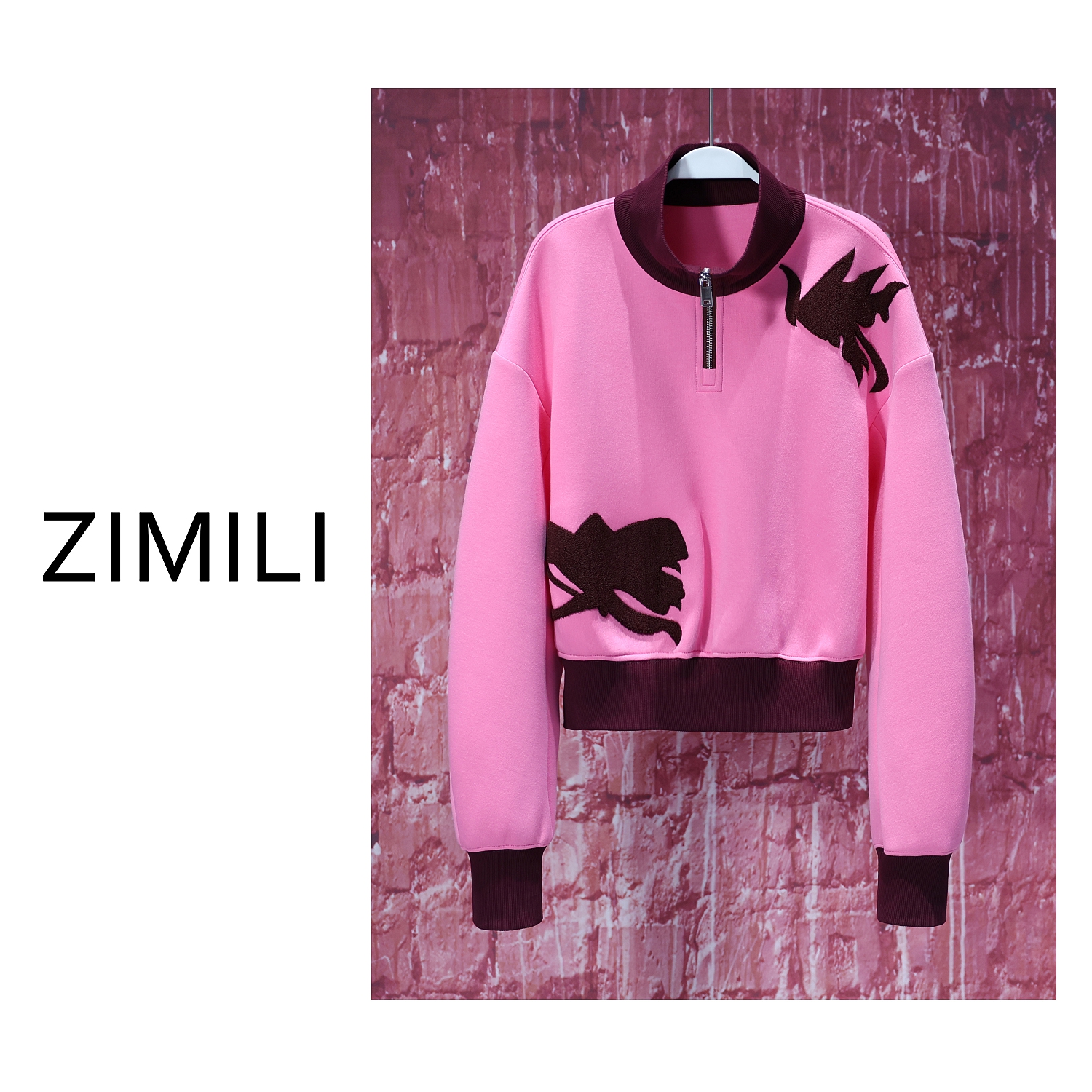 【LIANG哥女装】2025春季小众设计《粉色的回忆》樱花粉立领卫衣5952