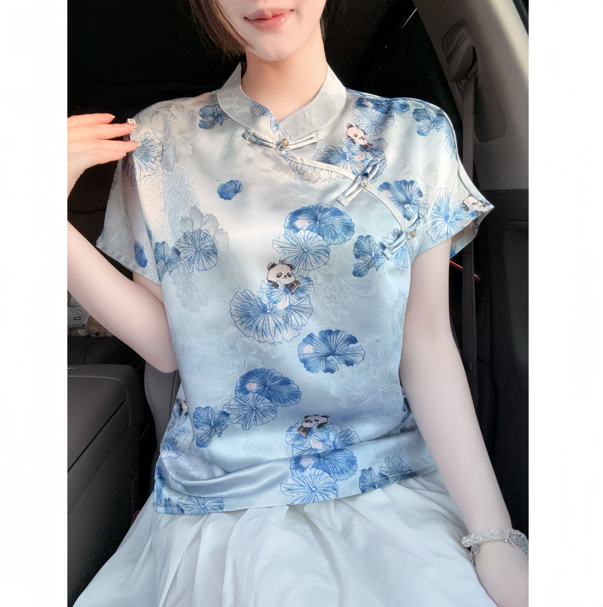 【镜川】显瘦短袖夏季T恤民族风时尚重工薄款透气精致气质女装