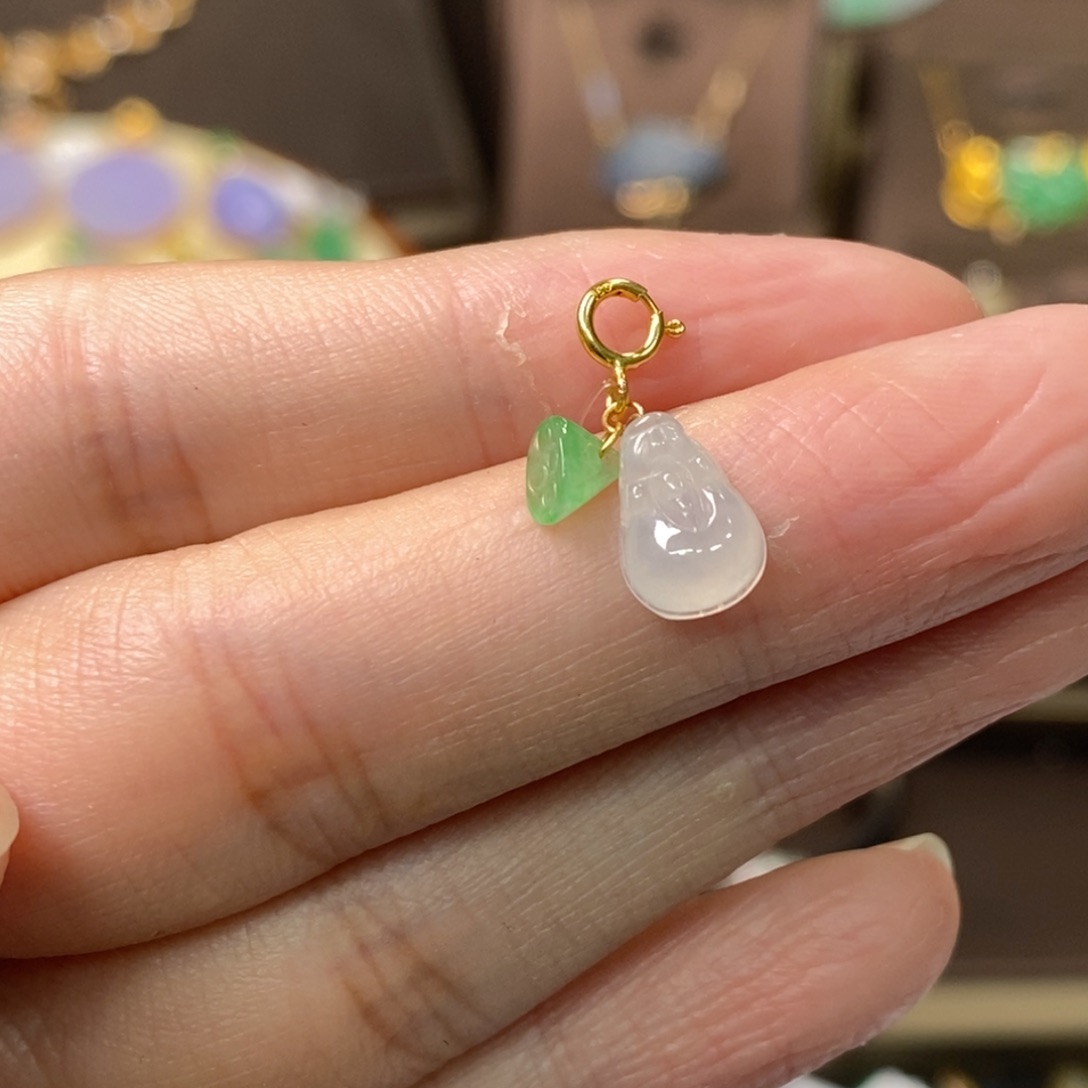 翡翠颈饰18K金镶嵌且**?净货13914