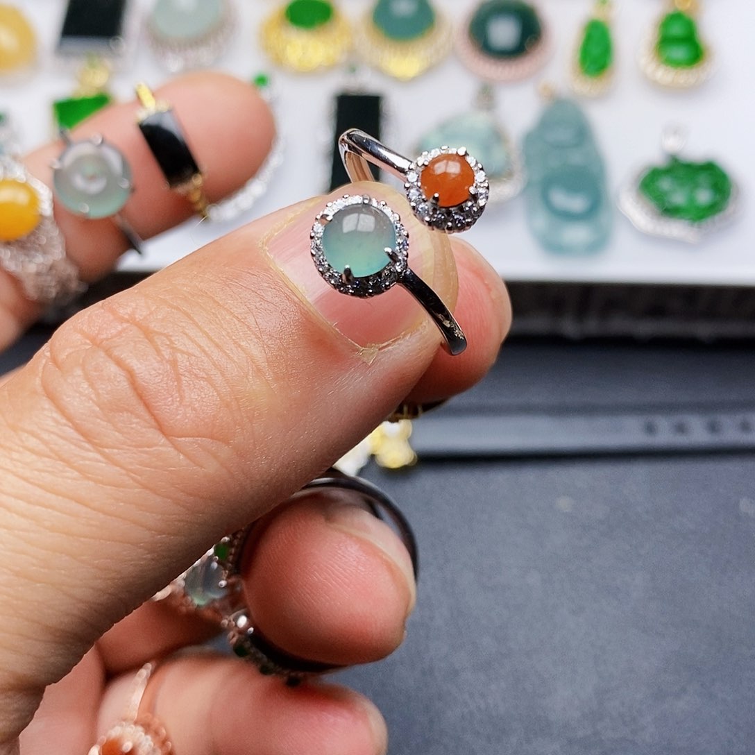 翡翠戒指银S925镶嵌戒指