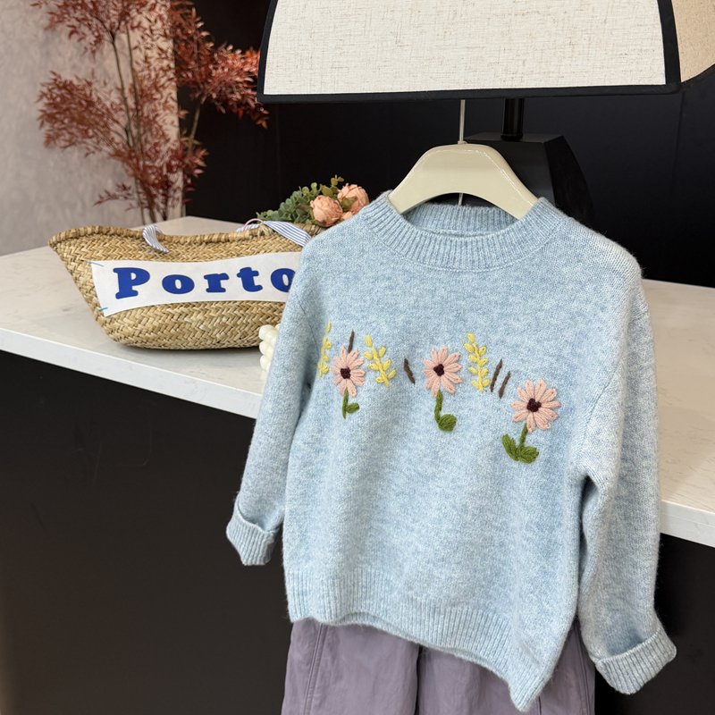 【现货】leomama女童钩花毛衣秋冬25新女孩套头针织衫儿童洋气冬装